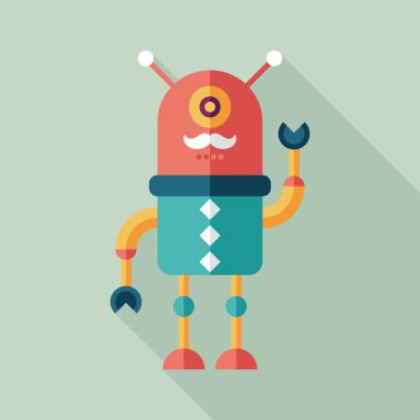 Robot düz uzun gölgeler ile kare simgesi. 2 set