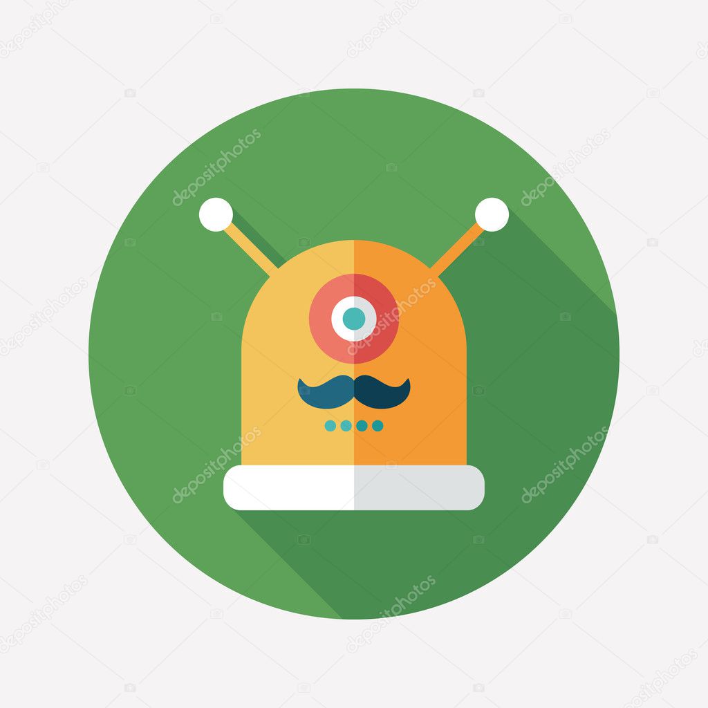 Robot flat round icon with long shadows. Set 7