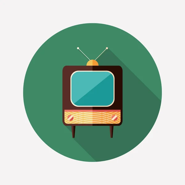 Retro Tv lapos kerek ikon hosszú árnyékok. — Stock Vector