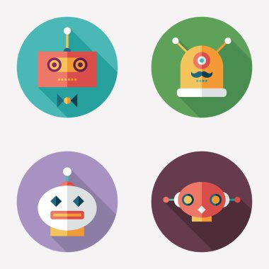 Robotlar düz yuvarlak uzun gölgeler ile simgeler. 12 ayarla