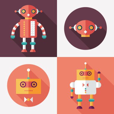 Robotlar Meydanı düz ve yuvarlak simgeler uzun gölgeler ile. 14 ayarla