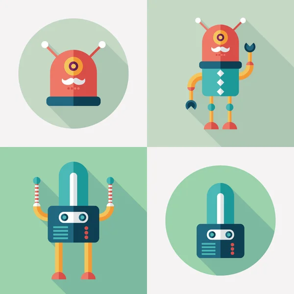 Robots cuadrados planos e iconos redondos con largas sombras. Set 13 — Vector de stock