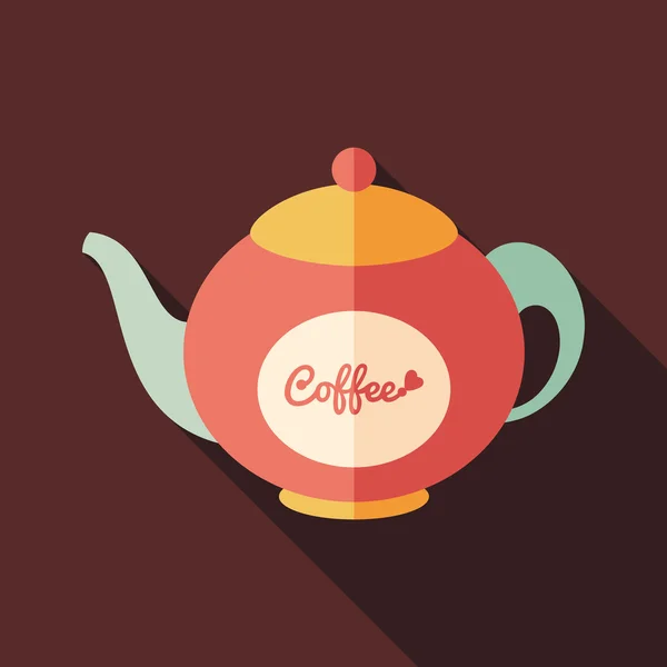 咖啡的壶扁方形图标与长长的影子. — 图库矢量图片