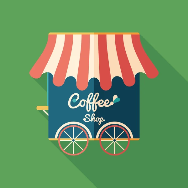 Coffee shop flat square icon with long shadows. — Stock Vector