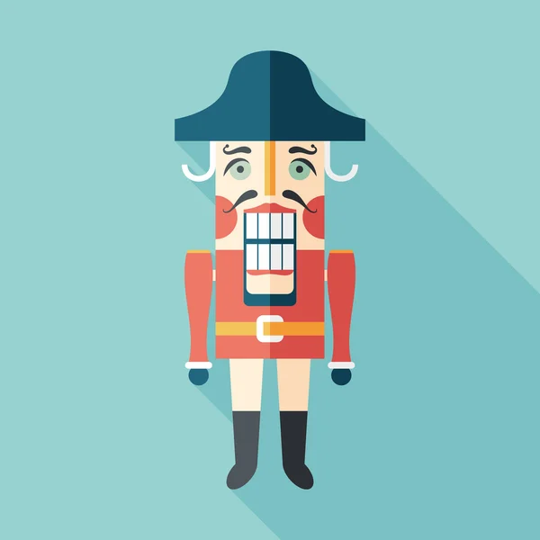 Retro nutcracker pictogramă pătrat plat cu umbre lungi . — Vector de stoc