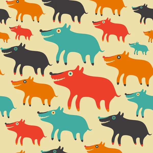 Seamless mönster med färgglada hundar. — Stock vektor