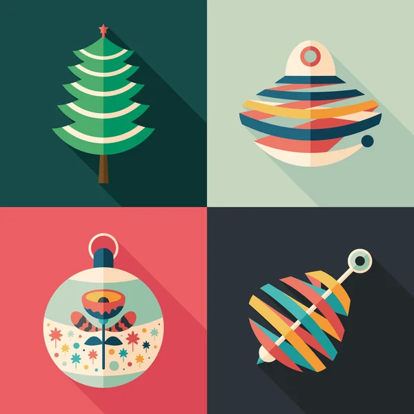 Barevné vánoční stromeček hračky ploché čtvercové ikony. — Stockový vektor