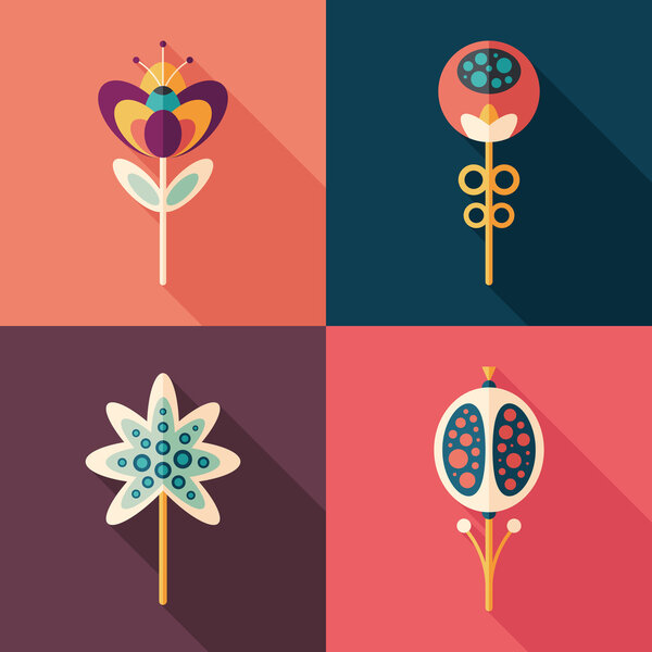 Colorful flowers flat square icons. Christmas set 2.