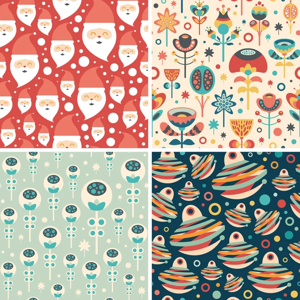 Noel Baba ve Noel çiçekler ile Dikişsiz desen seti.