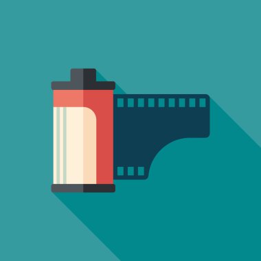 Kamera filmi oynatın uzun gölgeler ile düz kare simgesi.