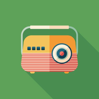 Klasik radyo alıcısı düz uzun gölgeler ile kare simgesi.