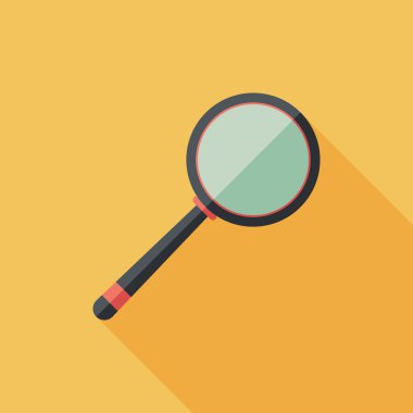 Büyüteç'i düz uzun gölgeler ile kare simgesi.