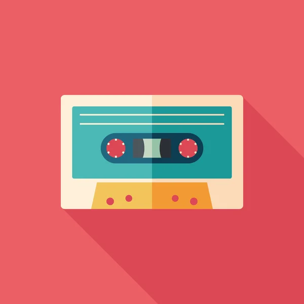 Audio cassette Platte vierkante pictogram met lange schaduwen. — Stockvector