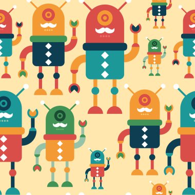 Mutlu hipster robotlar ile renkli seamless modeli.