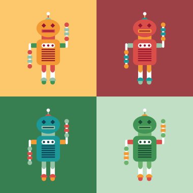 Renkli akıllı robotlar kümesi.