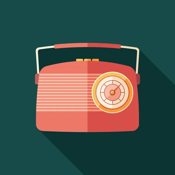 Rode vintage radio Platte vierkante pictogram met lange schaduwen. — Stockvector