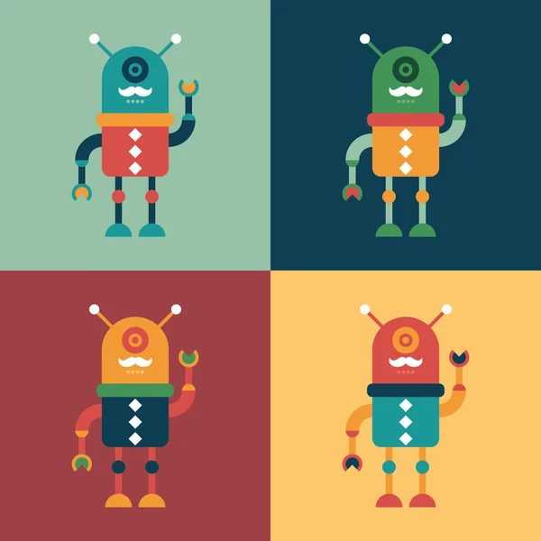 Conjunto de robots hipster felices coloridos . — Vector de stock