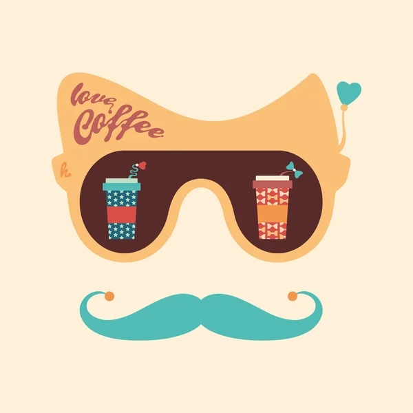 Occhiali da sole vintage hipster colorati con tazze di caffè . — Vettoriale Stock