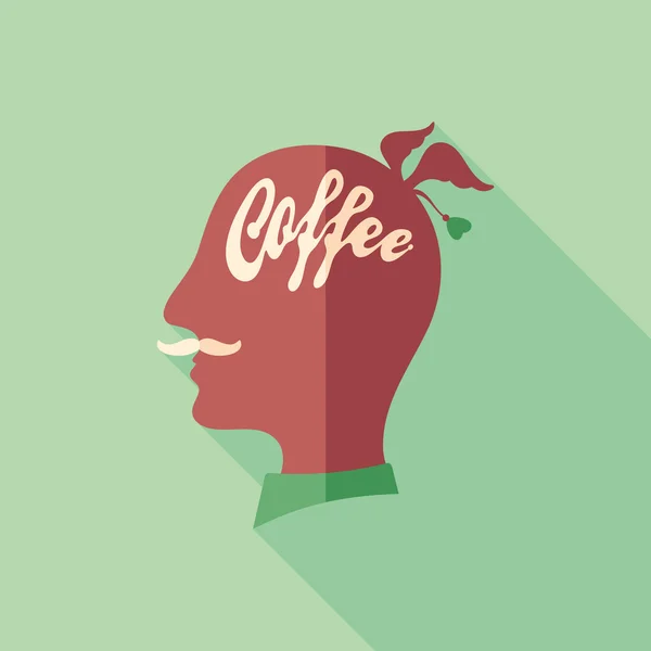 Cabeza de café plana icono cuadrado con largas sombras . — Vector de stock