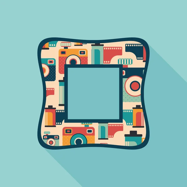 Vintage square photo frame with colorful cameras and films. — Stock Vector