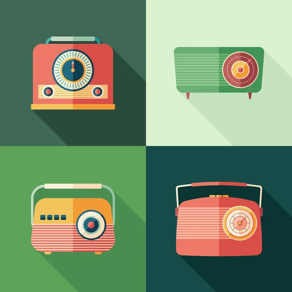 Set de radios vintage iconos cuadrados planos con largas sombras . — Archivo Imágenes Vectoriales
