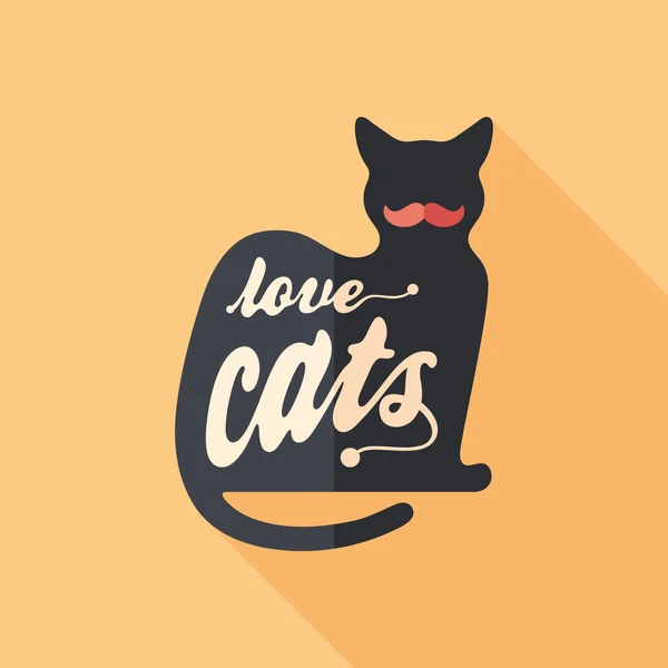Love cats flat square icon with long shadows. — Stock Vector