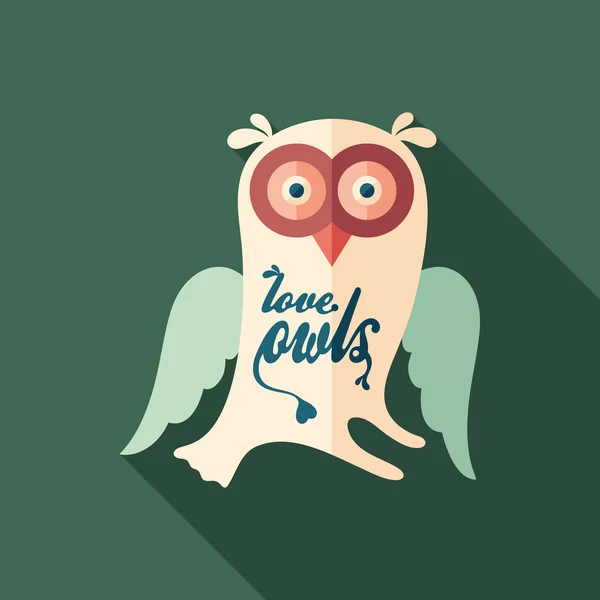 Love owls flat square icon with long shadows. — Stock Vector