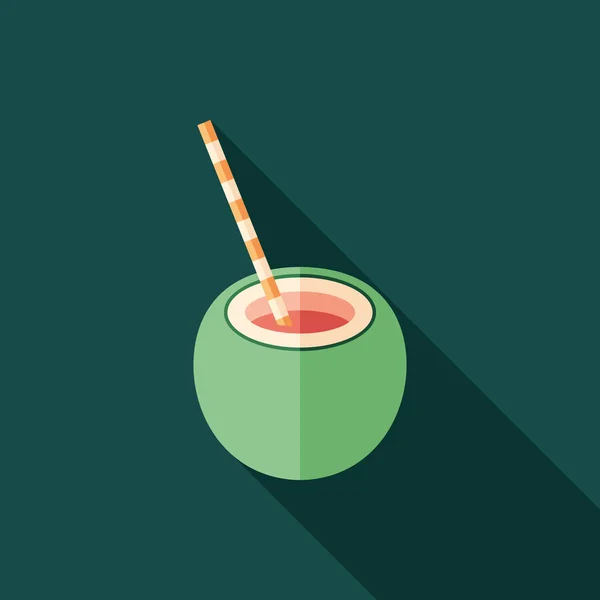 Cocktail de noix de coco icône carrée plate avec de longues ombres . — Image vectorielle