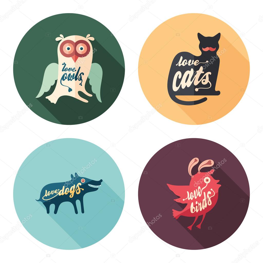 Animals flat round icons