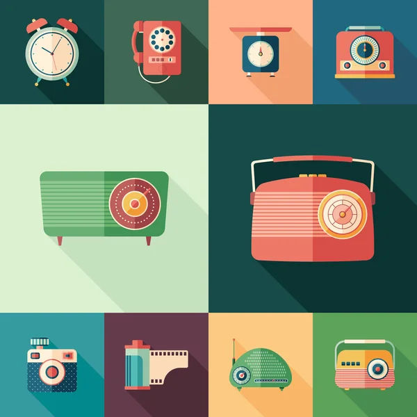 Colorful retro flat square icons — Stock Vector