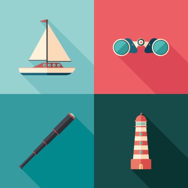 Deniz düz kare simge kümesi