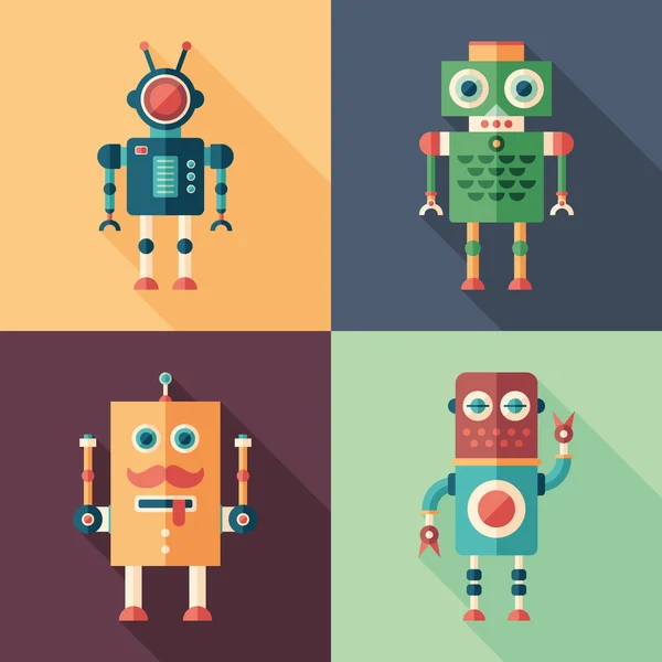 Conjunto de robots inteligentes iconos cuadrados planos con largas sombras . — Vector de stock