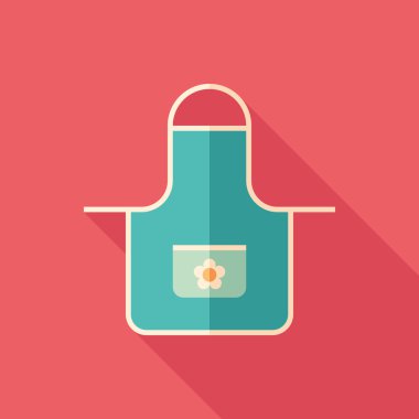 Mavi pişirme önlükle uzun gölgeler ile düz kare simgesi.