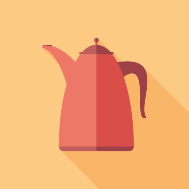 Kırmızı vintage çaydanlık düz uzun gölgeler ile kare simgesi.