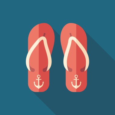 Düz renkli plaj terlikleri uzun gölgeler ile kare simgesi.