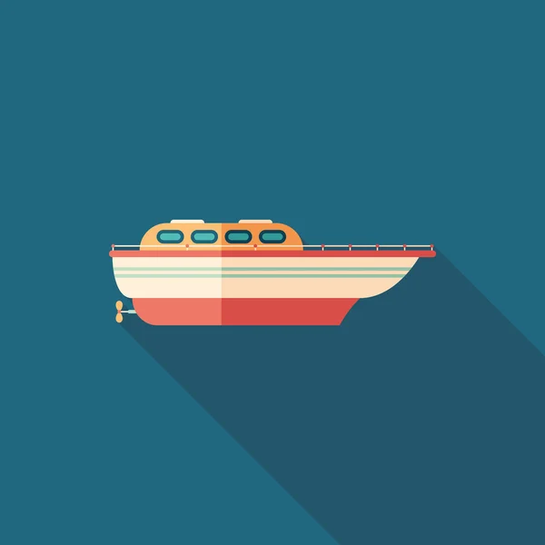 Bunte Motorboot flache quadratische Ikone mit langen Schatten. — Stockvektor