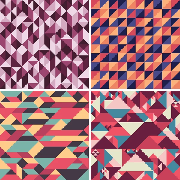 Set of colorful geometric seamless patterns with triangles. — Stock Vector