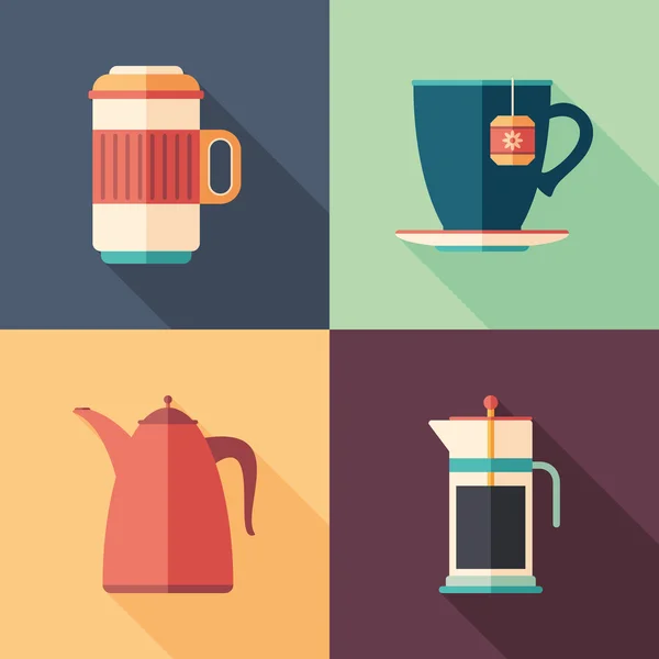 Kahve ve çay düz kare kutsal kişilerin resmi ile uzun gölgeler.