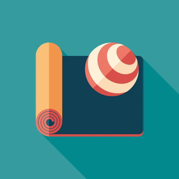 Mat ve egzersiz topu uzun gölgeler ile düz kare simgesi.