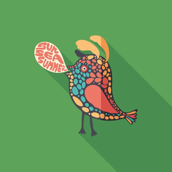 Pájaro parlante icono cuadrado plano con largas sombras . — Vector de stock