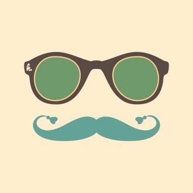 Vintage hipster sunglasses and mustache vector object.