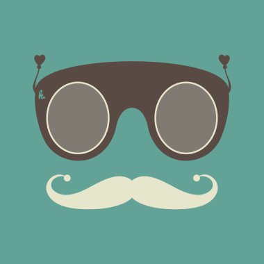 Vintage hipster sunglasses and mustache vector object.