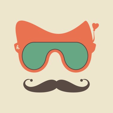 Vintage hipster sunglasses and mustache vector object.