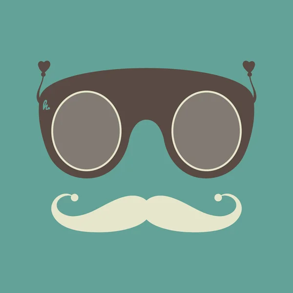 Gafas de sol hipster vintage y objeto vector bigote . — Vector de stock