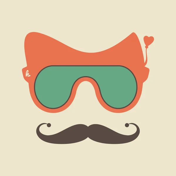 Vintage hipster sunglasses and mustache vector object. — Stok Vektör