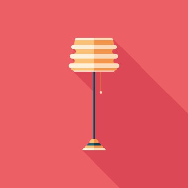 Floor lamp flat square icon with long shadows.