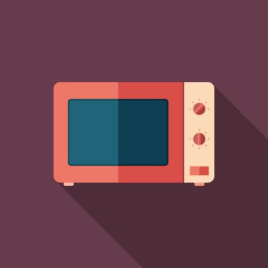 Red microwave flat square icon with long shadows.