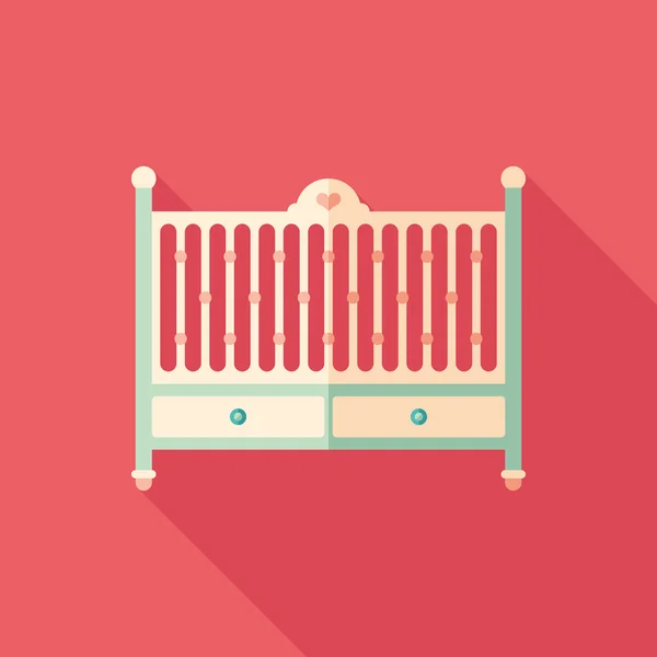 Baby cot flat square icon with long shadows. — Stock Vector