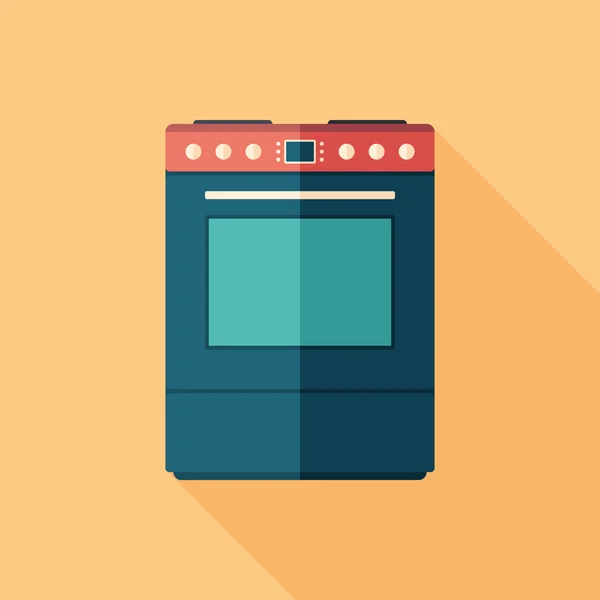 Kitchen stove flat square icon with long shadows. — Stok Vektör