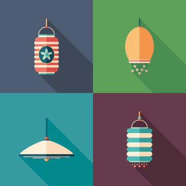 Modern lambalar uzun gölgeler ile kare simgeler düz.